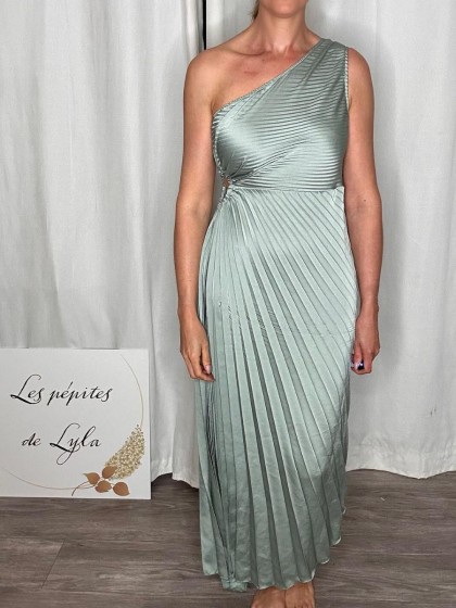 Robe longue plissée Cassie Vert d'eau